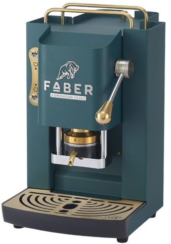 FABER COFFEE MACHINES | Deluxe 3.0 | Macchina Caffè ESE 44mm con Elettrovalvola, Portacialda Estraibile, Tanica Vetro 1L e Pressacialde in ottone regolabile (British Green, OTTONE)