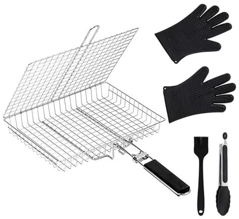Strumento per cestino della griglia, griglia in acciaio pieghevole, cucina all'aperto con texture raffinata, accessorio portatile con pannello resistente, categoria barbecue da 32 x 46 cm, coda L