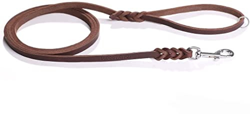 hund-natuerlich Fettlederleine 1m braun mit Handschlaufe, Ring + Chrom Haken Lederleine (1m x 8mm)