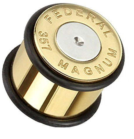 Piersando Ohr Plug Piercing Edelstahl vergoldet Flesh Tunnel Ohrplug Ohrpiercing Pistole Fake Patrone Magnum Silber Gold