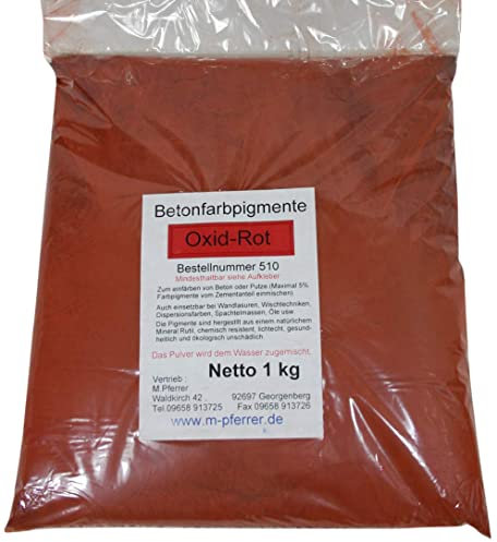 Beton-ABC Pigmentpulver Oxid Rot 1kg, Eisenoxid Pigment Trockenfarbe Zementecht
