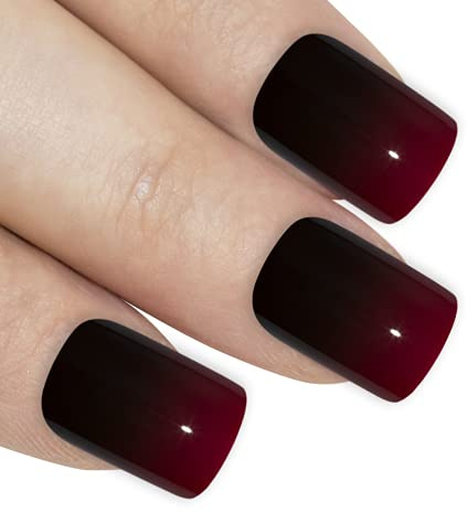 Falsche Nägel Bling Art Rot Schwarz Französisch Squoval 24 Gefälschte Mittel Acryl Tipps
