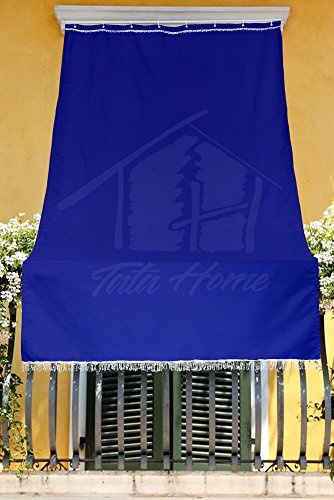 Tata Home Tenda da Sole con Kit Ganci e Anelli in Tessuto Resistente da Esterno o Balcone Misura cm 140x300 Dis.5 Tinta Unita Colore Blu