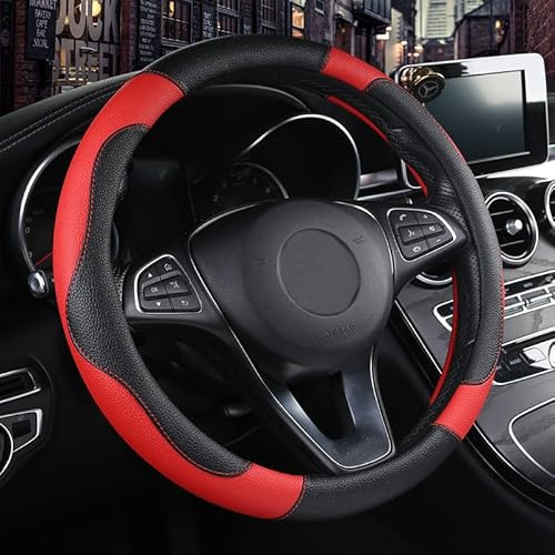 Istn Unisex Sport Stil Kontrast Farbe rutschfeste Schweiß Gute atmungsaktive PU Kunstleder 38 cm Auto Lenkrad Abdeckung Rot