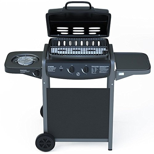Barbecue a Gas con Termometro Digitale Integrato e Bruciatore fornello laterale BBQ e Grill in Acciaio Inox Barbecue Da giardino terrazza piscina esterno in Acciaio Nero e ABS 3 Bruciatori