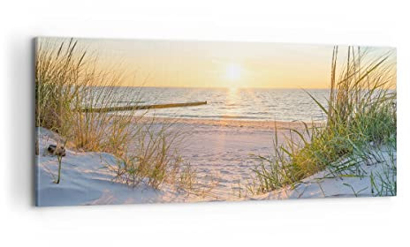 ARTTOR Leinwandbild 100x40cm Wandbild Landschaften Maritim - 3989 | Düne Strand Meer Panorama Groß Wanddekoration Wohnzimmer Schlafzimmer Wanddeko Wand Kunstdruck Wandkunst Wall Decor ARTTOR