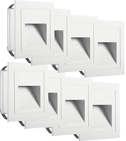 SUBOSI - Luz LED para escaleras, Aluminio, 230 V, 3 W, Cristal, lámpara de Pared, luz de Escalera, con Caja empotrada, luz de Escalera, lámpara de Pared, IP65, Resistente al Agua Blanco frío