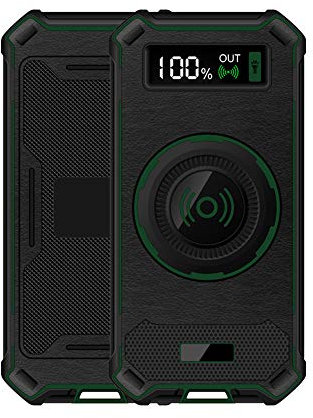 MYYINGELE Qi Wireless Power Bank, 10000mAh Fast Qi Wireless Charger with Dual Input/USB, Outdoor Hook and LED Flashlight Compatible iPhone XS/XR/XS Max/8/8 Plus and Qi-Enabled DeviceMore, Black+Blue