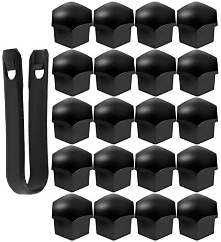 Voarge Tapones para tornillos de coche, 20 unidades, 17 mm, cubiertas para tuercas, tuercas de rueda, tapas de tornillos de rueda con herramienta de extracción para la mayoría de los coches (negro)