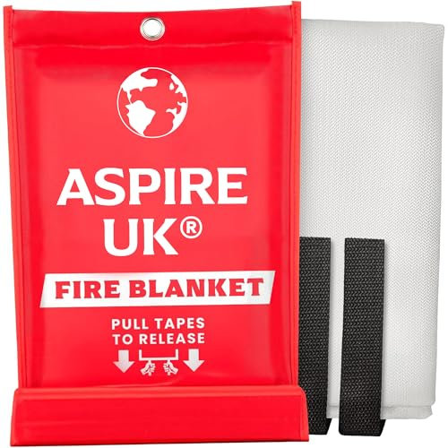 ASPIRE UK Fire Blanket 1M x 1M – 1 Pack Fiberglass Fire Suppression Blanket for Kitchen, Home, Office, Camping, and Caravan – Emergency Safety Blanket