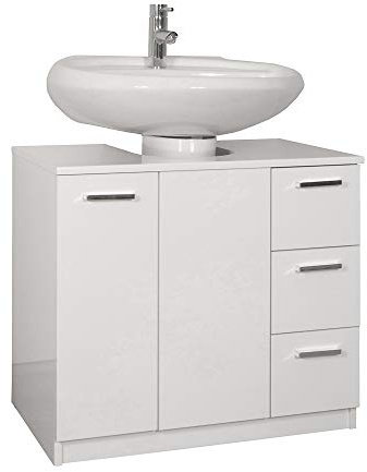 Liberoshopping Mobile bano copricolonna sottolavabo in Legno 70x46xH62 Bianco Lucido (1 Anta 3 cassetti)