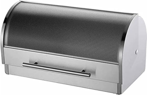 Michelino Edelstahl Brotkasten 39,5 x 24 x 21 cm Brotkiste (Glas-Transparent)