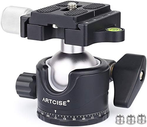 Tête de trépied à rotule, ARTCISE EB36S All Metal CNC Monopod Ball Head Camera Mount avec 1/4 Quick Release Plates, 36MM Ball Diamètre, Compatible avec DSLR, Caméscope, Télescope, etc.