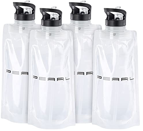 PEARL Faltbare Trinkflasche 1l: 4er-Set Faltbare Trinkflaschen, Trinkhalm, für Sport & Freizeit, 800ml (zusammenfaltbare Trinkflasche, leichte, Beutel)