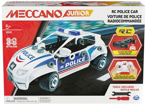 MECCANO JUNIOR - Police - Kit de construcción de coche de policía por Control remoto Con maletero y herramientas reales, kit construccion de maqueta de juguete - 6064177 - Juguetes Niños 5 años +