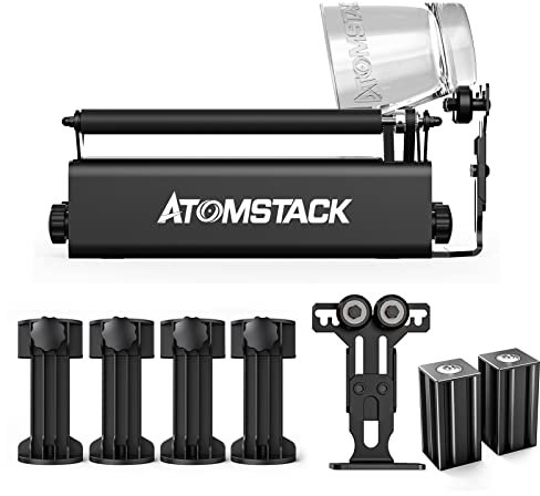ATOMSTACK R3 Pro Laser Rotation Roller, Aluminium 360° Rotary Roller Laser Engraving Module with 2 Support Shaft, 4 Raiser Pads Suitable for 95% of Engraving Machines Cylindrical Object Boxes