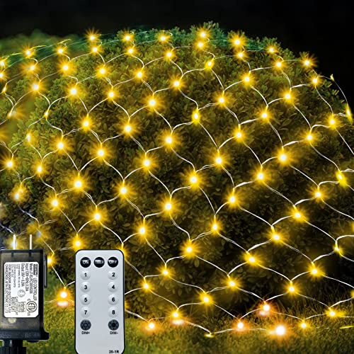 SANKUU 9.8ft X 6.6ft 200 LED Net Lights Outdoor Shrubs Lights Fairy String Lights LED Christmas Warm Bushes Lights for Holiday,Garden, Bedroom, Bush,Garden Outdoor Indoor Decoration (Warm White)