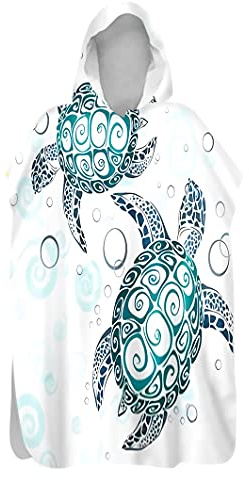 Treer Surf Poncho Mikrofaser, 3D Retro Druck Umziehhilfe Schnelltrocknend Schwimmen Strandtuch mit Kapuze Badeponcho Strand Handtuch für Erwachsene Herren Damen Kinder (Meeresschildkröte,80x145cm)