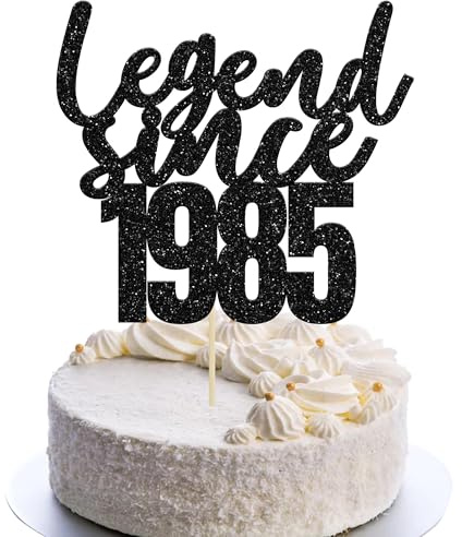 Gyufise 1 Pack Legend Since 1985 Cake Topper Black Glitter Men Women 40th Birthday Cake Decoration for Cheers to 40 Years 40th Birthday Wedding Anniversary Party Supplies