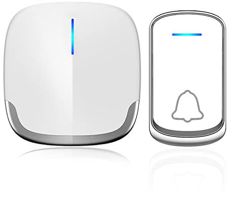 Wireless Doorbell, Waterproof Plug in Cordless Door Chime Kit, 300m Range 58 Chimes, 5-Level Volume & Blue Light (1T1)