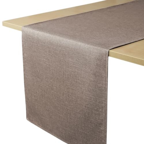 Decomira Tischläufer wasserabweisend Leinen-Optik - Fleckschutz, abwaschbar - Als Garten-Tischdecke Outdoor für Esstisch - Braun Taupe - 30x100 cm