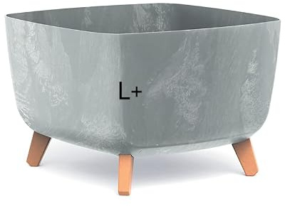 MELTOM Blumentopf Beton Optik Schale mit Füßen Einsatz Blumenschale Übertopf, 38 x 38 x 27 cm (Grau)