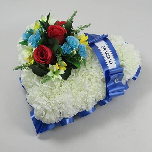 Artificial Funeral or Grave Wreath - Heart Shaped Funeral Silk Flower Tribute - Long lasting memorial wreath - Customised - MUM DAD NAN GRANDAD BROTHER SISTER