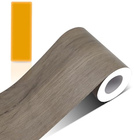 Bordure de papier peint autocollant Feuille Couleur du grain du bois Frise Murale Adhesive Bordure imperméable en PVC Plinthe amovible Décoration Murale pour cuisine salle de bain (huixiangmu)
