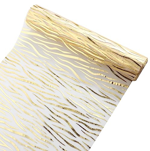 Bekeify Runner da Tavola in Oro 28 cm x 15 m Runner da Tavolo in Paillettes Oro Table Runner Tavolo Glitterato Metallo Tulle Nastro Rotolo per Matrimonio Compleanno Natale Feste Modello a Strisce