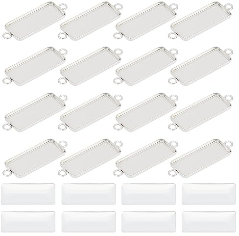 UNICRAFTALE 20 Sets Rechteckige Cabochon Anhänger aus Edelstahl - 400 Stück, Stainless Steel, Minimalistisch, Poliert, Schmuckanhänger, Schmuckherstellung Set, Anhänger