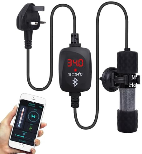 Sgizoku 50W Aquarium Heater Smart Phone APP Bluetooth Control Mini Fish Tank Heater with Over-Temperature Protection and Automatic Power-Off When Leaving Water - Suitable for Saltwater and Freshwater
