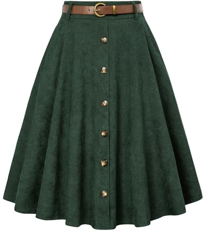 Belle Poque - Damenrock mit hoher Taille und Taschen, ausgestellt, A-Linie, Midi-Rock