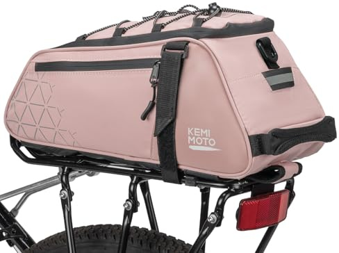 KEMIMOTO 2-in-1 Fahrradtasche für Gepäckträger hinten – 8L Wasserabweisende Gepäckträgertasche für Pendler & Kurzreisen, mit Schultergurt, Tragegriff & Mehreren Fächern,Rosa