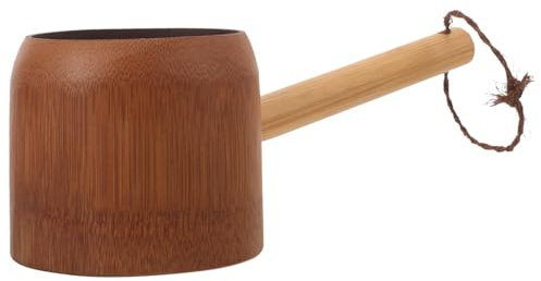 Beaupretty Bamboo Water Ladle 9.84 inch Bath Rinse Cup and Shower Scoop with Ergonomic Handle Wooden Bath Water Scoop for Hair Washing Bathroom Use and Rinsing