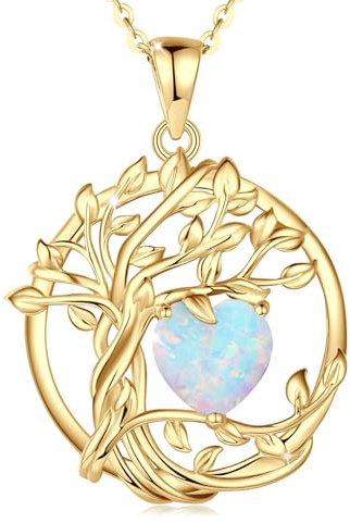 FANCIME Tree of Life Collier arbre de vie en argent sterling avec pendentif en pierre de naissance, bijou d'anniversaire, cadeau de Noël pour femme, maman, Argent sterling plaqué Or
