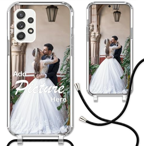 CoverHeld Samsung Galaxy A52 5G Handyhülle mit Band selbst gestalten aus Silikon Hülle mit deinem Bild/Design personaliseren und einzigartig Machen/Handykette Kordel Band in Schwarz