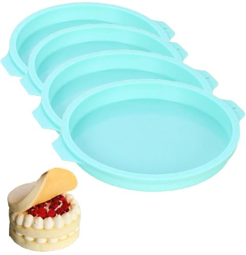 nuumee 4 Pcs Silicone Round Rainbow Cake Tins Set, 6 Inch Non-Stick Cake Baking Pan Mould for Layer Cake, Pizza Molds, Muffins, Rainbow Cake and Chiffon Cake Party Kitchen
