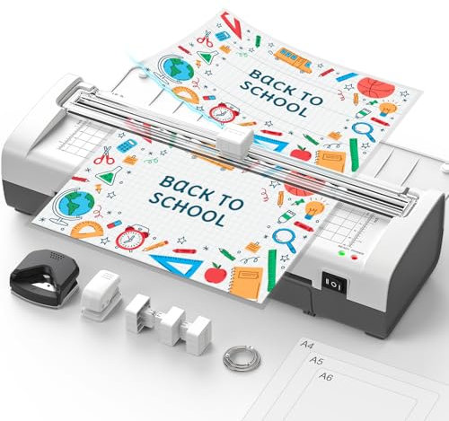 Ablemark Laminiergerät A4, Heiß und Kalt Laminiergerät mit Folien 20 Stück für A4 A5 A6, 12 in 1 Laminator mit Papierschneider und Eckenabrunder, Foliergerät mit Laminierfolien für Schule Zuhause Büro