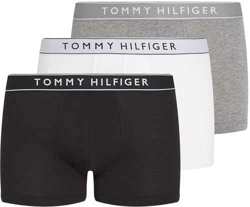 Tommy Hilfiger Calzoncillos bóxer Hombre Pack de 3 Trunks con Logotipo en la Cintura, Multicolor (Mid HTHR/Blck/TH Wht), XL