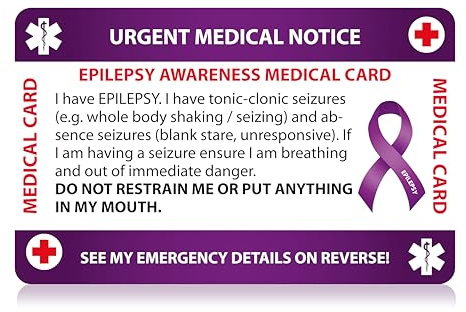 Carta medica di sensibilizzazione dell'epilessia, carta dell'epilessia con pannello scrivibile e cordino modellato, scheda di contatto di emergenza per epilessia