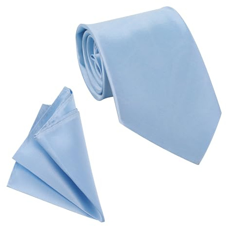 WedDecor Sky Blue Men's Solid Satin Tie and Pocket Square Set