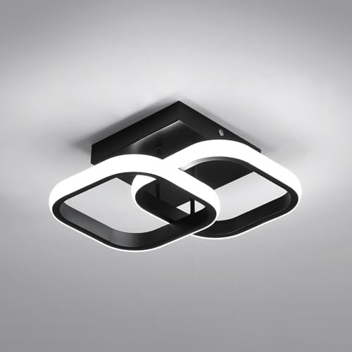 SENQIU Plafonnier LED, 22W 2475LM Lampe de Plafond Moderne Carré, Luminaire Plafonnier LED Noir en Acrylique pour Chambre à Coucher, Salon, Couloir, 6500K Lumière Blanche Froide