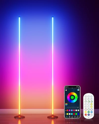 LED Stehlampe Wohnzimmer, 2 Stück RGB Standleuchte Dimmbar 170cm mit Fernbedienung & APP-Steuerung, 16 Millionen Farben, 300 Szenenmodi, Musik-Sync,Ecklampe für Wohnzimmer, Schlafzimmer, Gaming-Raum