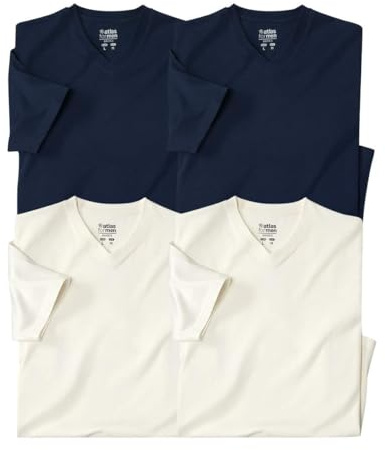 ATLAS FOR MEN - 4er-Pack Herren T-Shirts aus Baumwolle - Weiß/Marineblau - Kurze Ärmel - V-Ausschnitt - Erhältlich in großen Größen von M bis 5XL