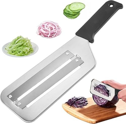 Couteau à chou trancheuse – Déchiqueteuse de chou pour salade de choucroute – Hachoir à chou en acier inoxydable – Coupe-chou avec deux lames tranchantes, poignée en plastique (noir)
