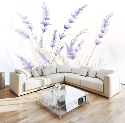 Fototapete Aquarell lila Blumen Tapete Wandtapete Wanddeko Design 200x140 cm Mustertapete Wand Dekoration Wohnzimmer Schlafzimmer Büro Flur