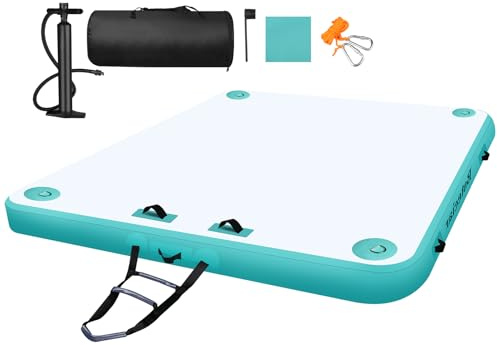 Bsteciar Plateforme Gonflable Flottante, Bouee Piscine pour 3-5 Personnes,Matelas Gonflable Piscine Quai D'îLe Flottant pour Le Lac, Mer, Piscine Et OcéAn (Bleu, 2.4M x 2M)