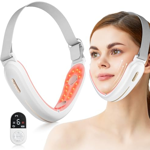 V-Face Shaping Massager Electric,ANLAN EMS Double Chin Reducer,Microcurrent Face Lift Device,42°C Red Blue Light Therapy LED SkinTightening Machine,Jawline Exerciser with 4 Modes and Remote Control