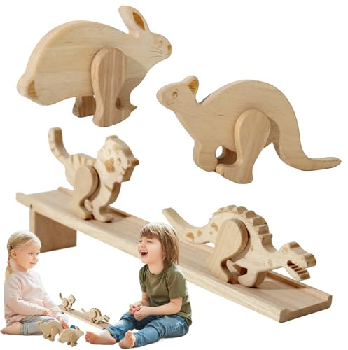 Wooden Ramp Walking Toys Set - 5 Piece Inertia Animal Walker Toddler Kids, Educational Rolling Toys | Montessori-Inspired Learning Toy Observation Skills, Ideal for Home and Classroom Play