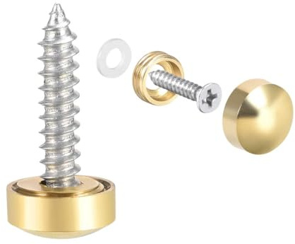 TA-VIGOR 4Pcs Mirror Screws, 10mm brass Mirror Screws Cap Nail with Washers, Decorative Cap Covers Polished Mirror Nails for Mirrors, Furniture Fittings, Tables, Wardrobes, Glass, Gold